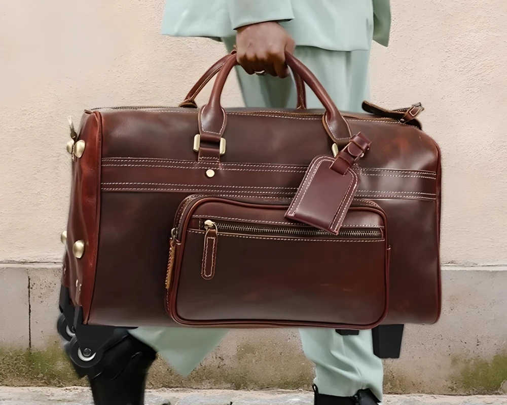 leather duffle bag carry on