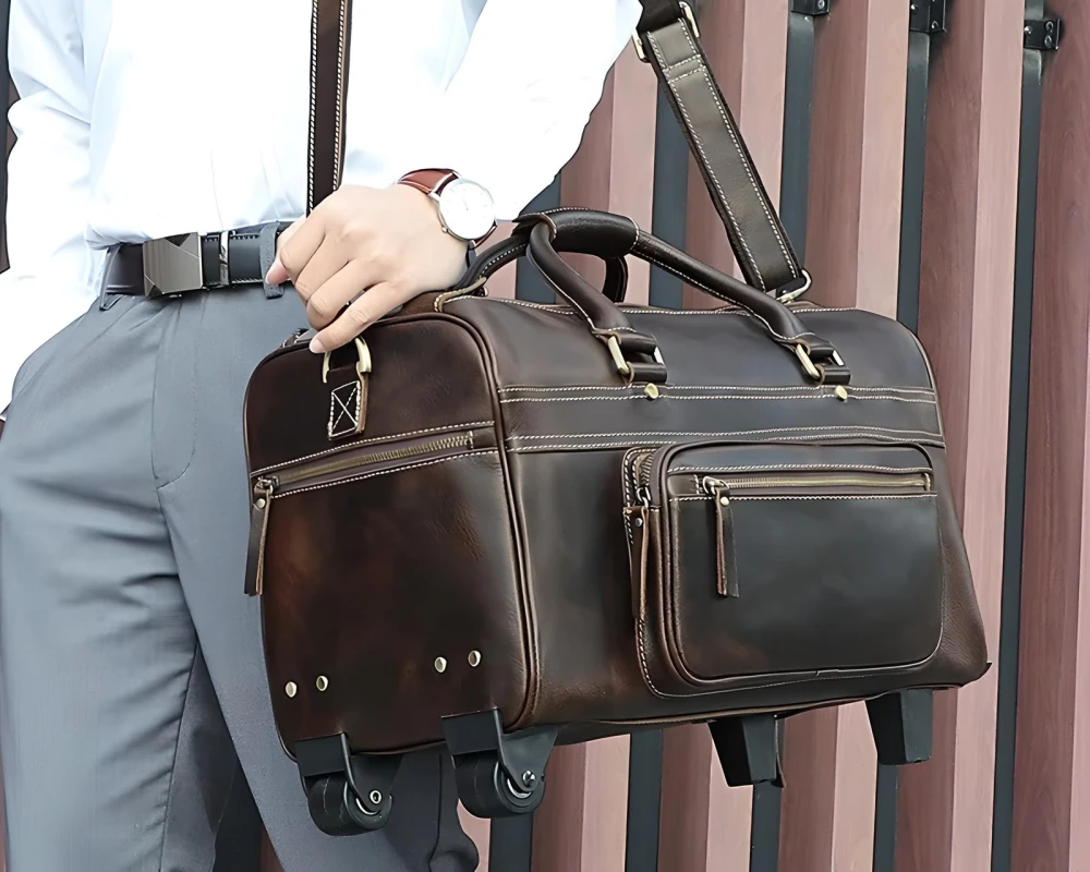 black leather carry on luggage