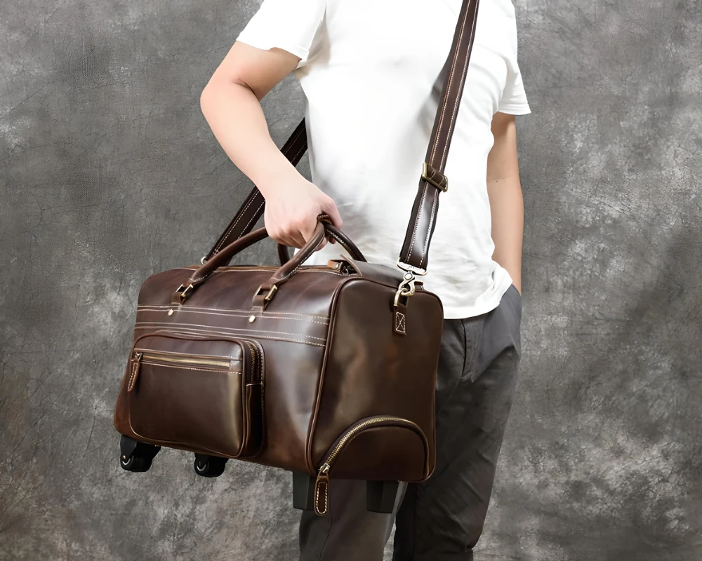 leather duffle bag carry on